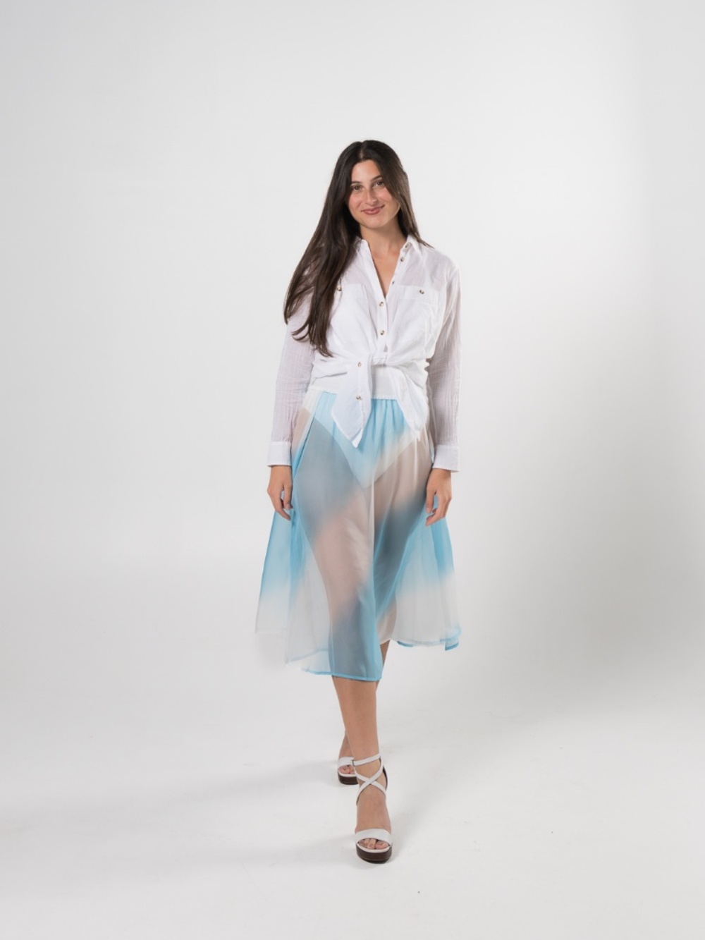 Sheer Blue and White Cover up NWT